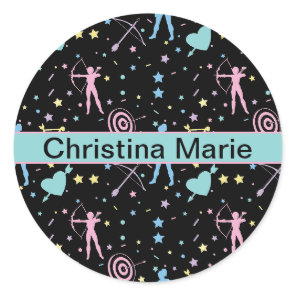 Girls Archery - Girly Hearts Stars Archer Classic Round Sticker