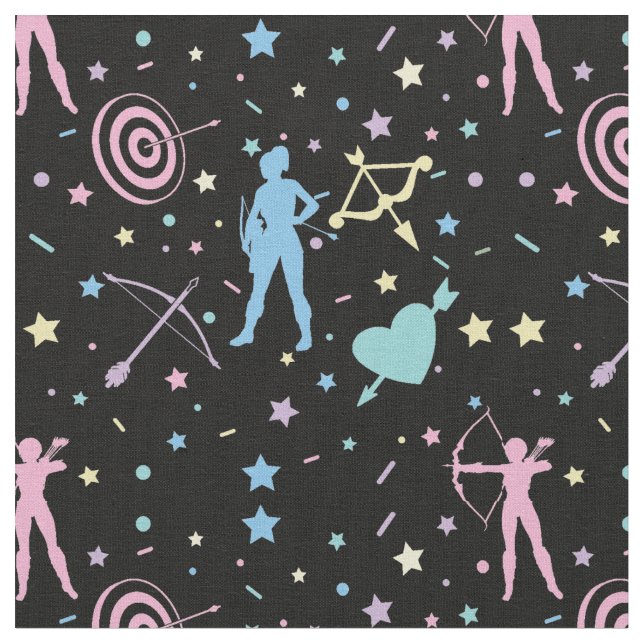Girls Archery - Girly Hearts Stars Archer Fabric (Close Up)