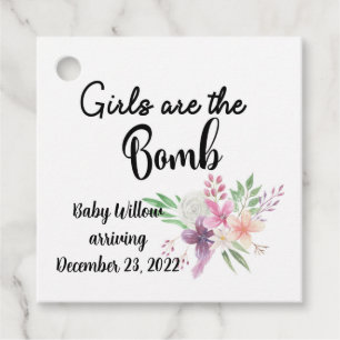 Girls are the bomb, Baby arriving favor tag