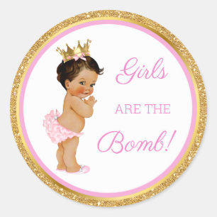 Girls Are the Bomb! Bath Gift Etc Pink Gold Classi Classic Round Sticker