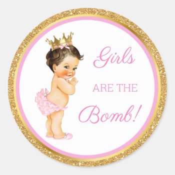 Girls Are The Bomb! Bath Gift Etc Pink Gold Classic Round Sticker by HydrangeaBlue at Zazzle