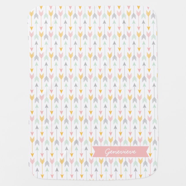 Girls Arrow Blanket | Pink, Gold, Mint, Gray (Front)