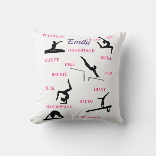 Girls Artistic Gymnastics Skills Throw Pillow
