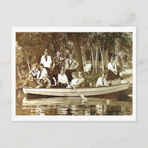 Girls at Camp in Row Boat Vintage Postcard