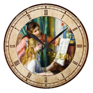 Girls at the Piano Pierre Auguste Renoir painting Round Clock