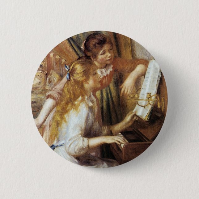 Girls at the Piano Pinback Button (Front)