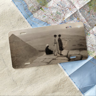 Girls Atop Khufu Pyramid in Egypt Sunrise 1920 License Plate