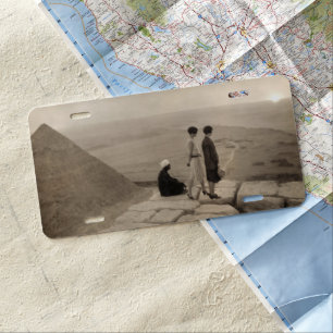 Girls Atop Khufu Pyramid in Egypt Sunrise 1920 License Plate