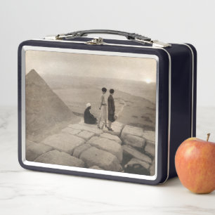 Girls Atop Khufu Pyramid in Egypt Sunrise 1920 Metal Lunch Box