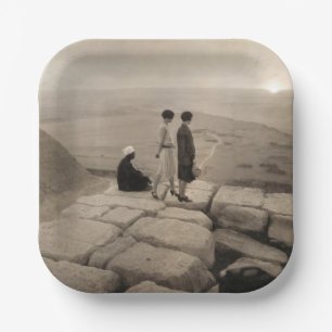 Girls Atop Khufu Pyramid in Egypt Sunrise 1920 Paper Plates