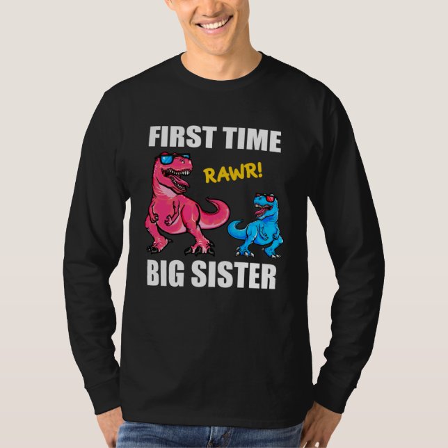 Girls Baby Announcement Dinosaur  First Time Big S T-Shirt (Front)