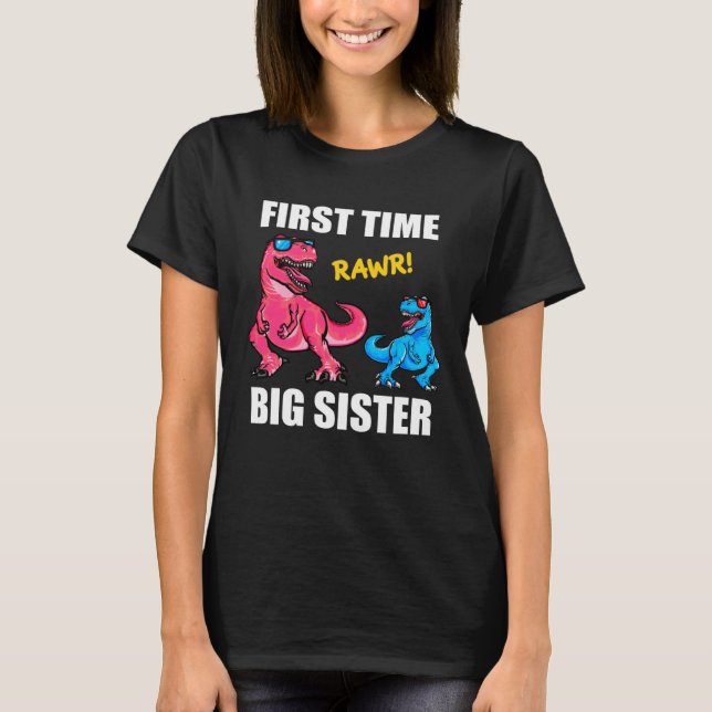 Girls Baby Announcement Dinosaur  First Time Big S T-Shirt (Front)
