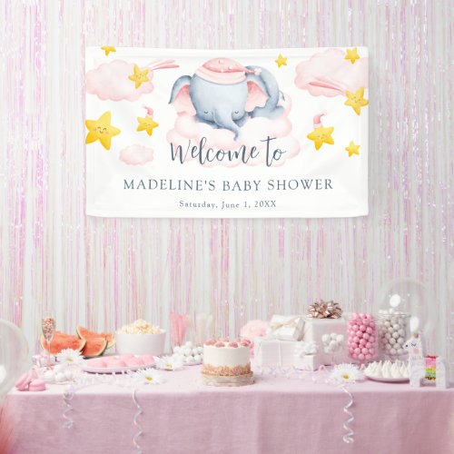 Girls Baby Elephant Baby Shower Banner