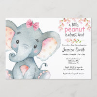 Girls Baby Elephant Baby Shower Invitations