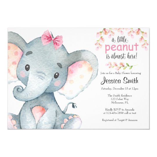 Girls Baby Elephant Baby Shower Invitations Zazzle Com