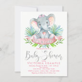 Girls Baby Elephant Baby Shower Invitations (Front)