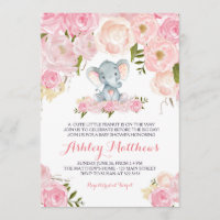 Girls Baby Elephant Baby Shower Invitations