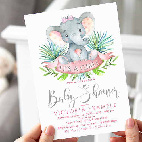 Girls Baby Elephant Baby Shower Invitations