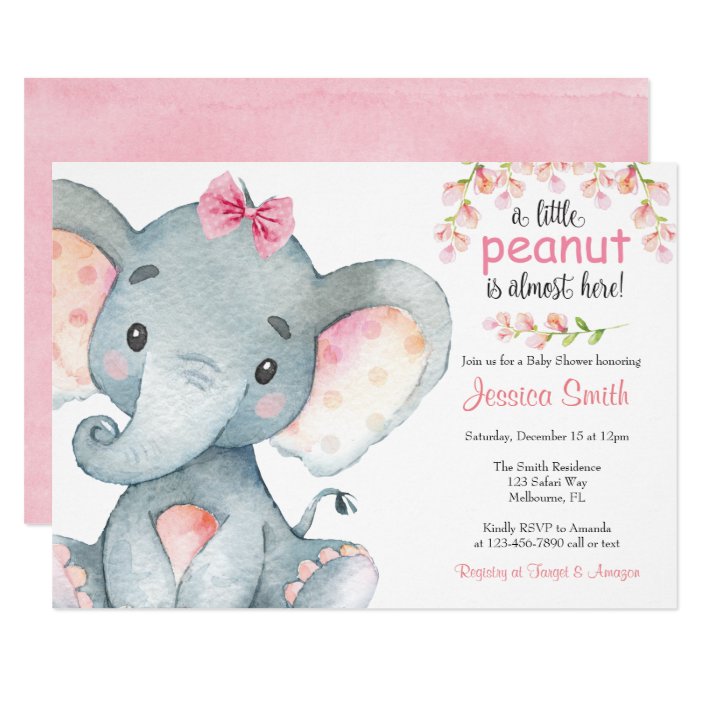 girls baby elephant baby shower invitations  pink  zazzle