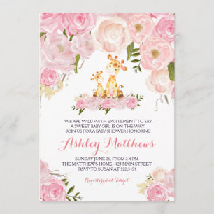 Girls Baby Giraffe Baby Shower Invitations