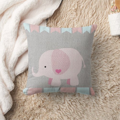 Girls  Baby Gray  Pink Elephant Pillow