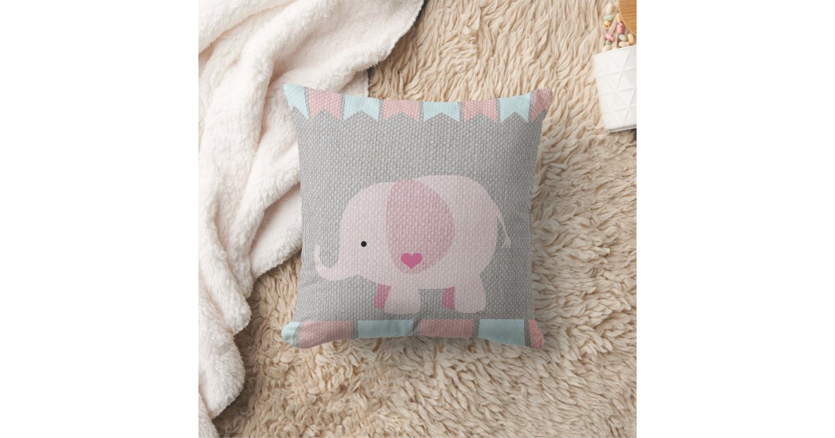 Girls & Baby Gray & Pink Elephant Pillow Zazzle