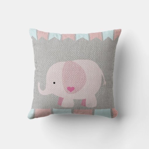 Girls & Baby Gray & Pink Elephant Pillow Zazzle
