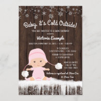 Girls Baby its Cold Outside Winter Baby Shower Invitation