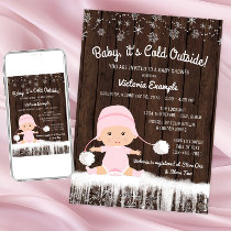 Girls Baby its Cold Outside Winter Baby Shower Invitation