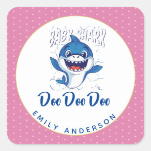 Girls BABY SHARK Shower Doo Cute Pink Customized Square Sticker