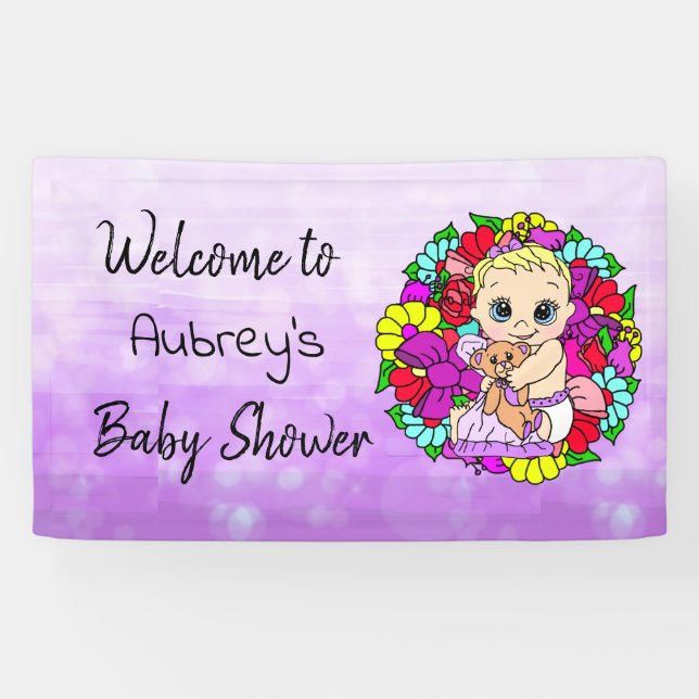 Girl's Baby Shower Banner, Baby Girl Purple Banner (Horizontal)
