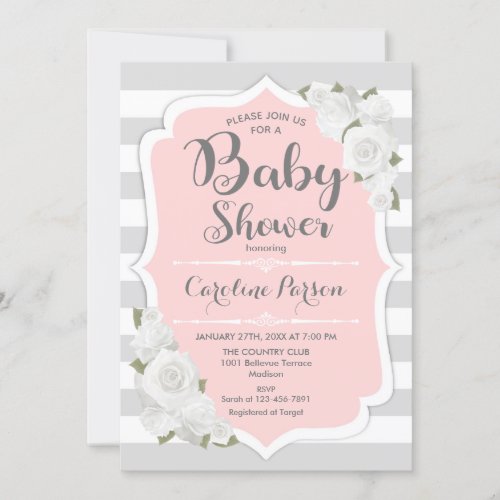 Girls Baby Shower Invitation _ Pink Gray