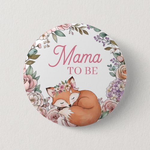 Girl's Baby Shower | Mama to Be | Woodland Fox Button