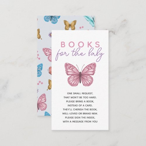 Girls Baby Shower Pink Butterfly Books For Baby Enclosure Card