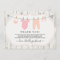 Girls Baby Shower Thank You Card - Rustic