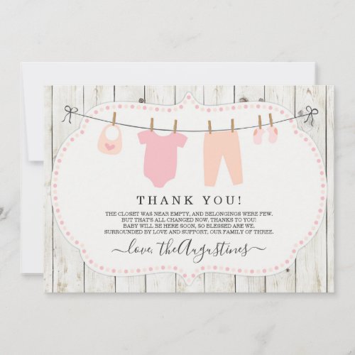 Girls Baby Shower Thank You Card _ Rustic