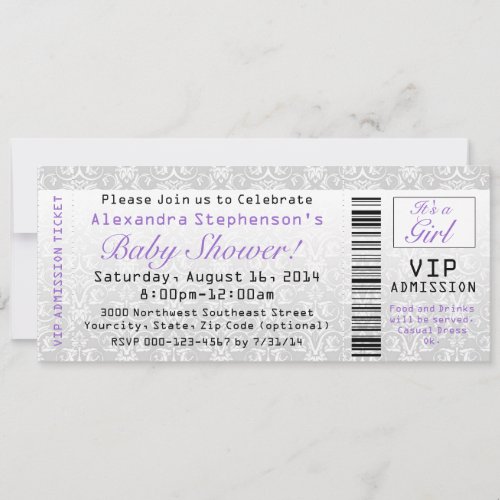 Girls Baby Shower Ticket Invitations