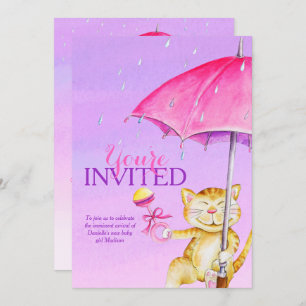 Girls baby shower umbrella whimsy cat invitations
