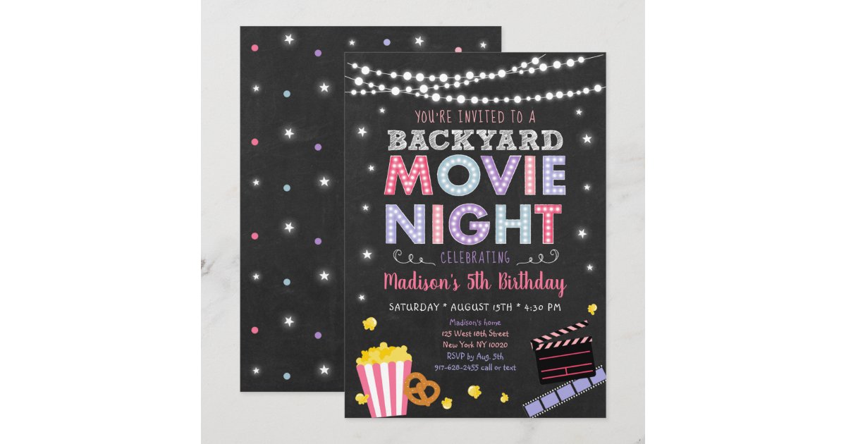 Girls Backyard Movie Night Birthday Invitation | Zazzle