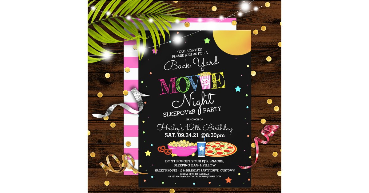 Girl's Backyard Movie Night Birthday Party Invitation | Zazzle