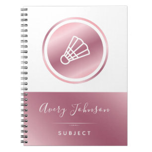 Girls Badminton Pink Rose Gold Elegant Sport Theme Notebook
