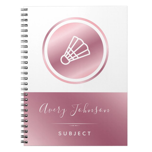 Girls Badminton Pink Rose Gold Elegant Sport Theme Notebook (Front)