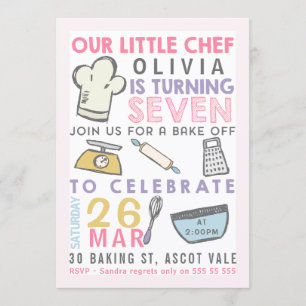Girls Baking Cooking 7th Birthday Invitation
