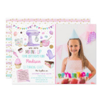 Girls Baking Party Pink Gold Cake Cupcake Birthday Invitation