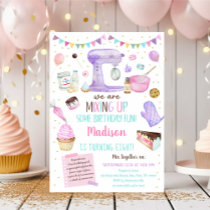 Girls Baking Party Pink Gold Cake Cupcake Birthday Invitation
