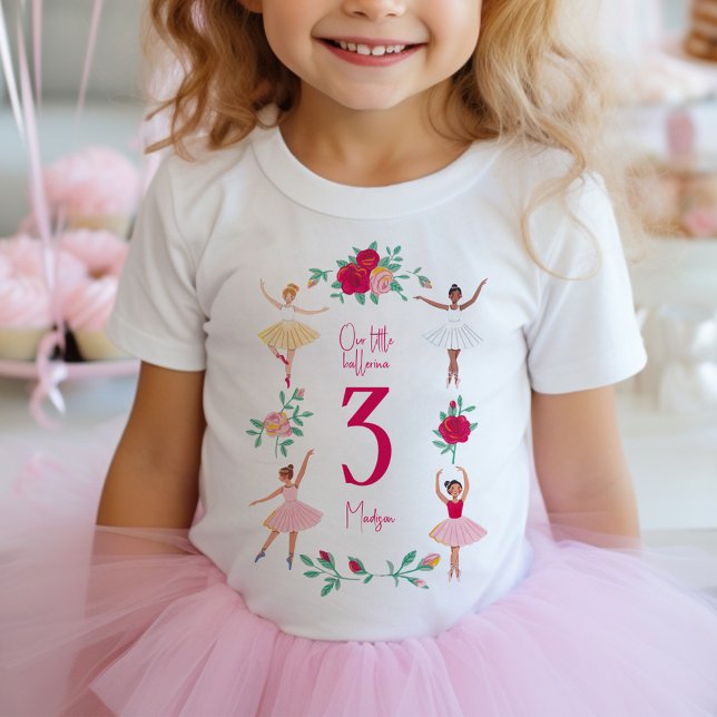 Girls Ballerina Birthday Floral Ballet Party  Baby T-Shirt (Cute Ballerina Girl Birthday Party Baby T-Shirt)