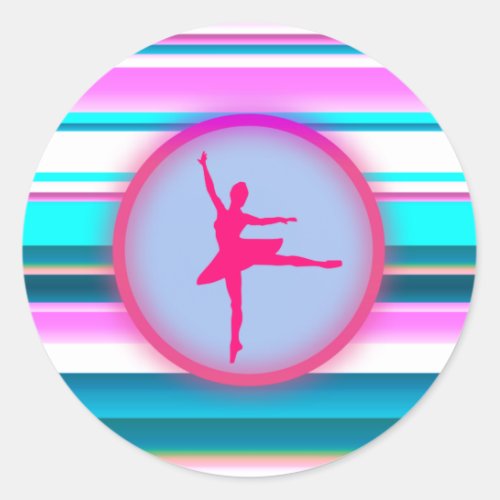 Girls Ballerina Dance Stripes   Classic Round Sticker