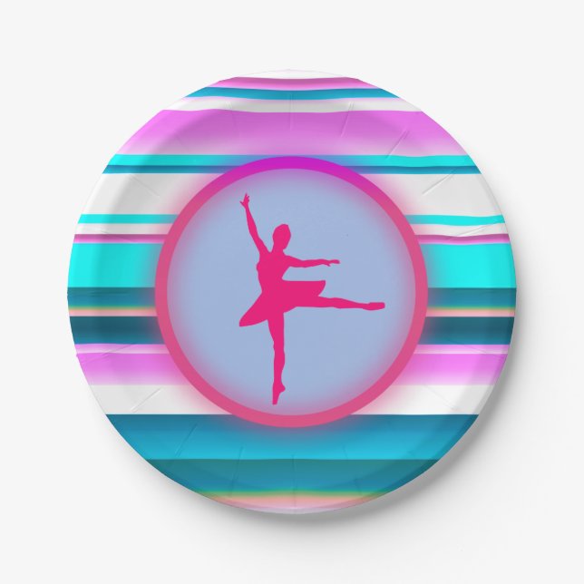 Girls Ballerina Dance Stripes  Paper Plates (Front)