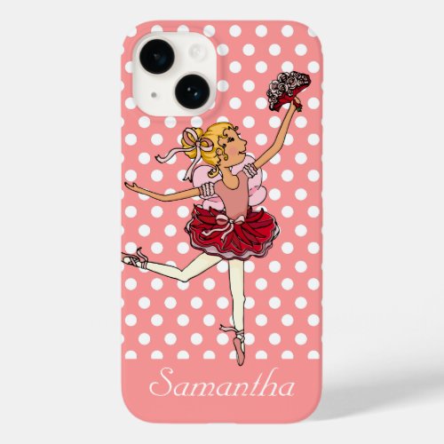 Girls ballerina pink coral blonde hair name Case_Mate iPhone 14 case