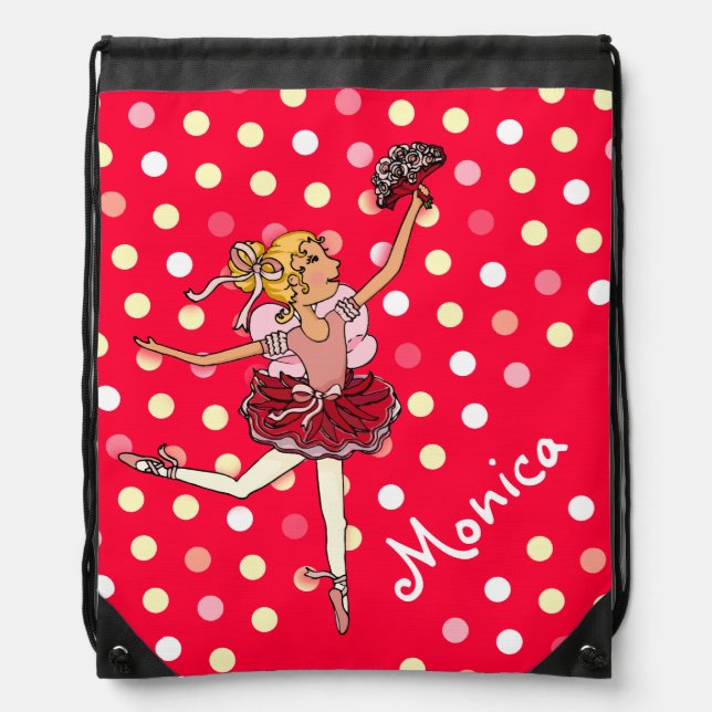 Girls ballet ballerina red name drawstring bag (Front)